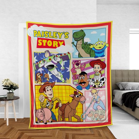 Discover Custom Toy Story Characters Fleece Blanket, Custom Name Disney Throw for Kids, Birthday Gift, Baby Shower, Gift for Boy and Girl, Disney Gift