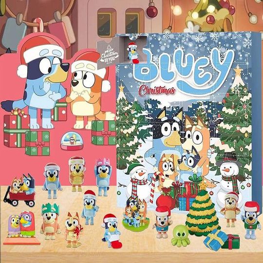 BlueyDad Christmas Advent Calendar | 24pcs Surprise Blind Box Toys | Kids Holiday Gift Set | BlueyDad Dog Ornaments & Collectible Figures