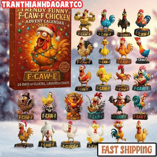Discover Funny F Caw F Chicken Advent Calendar, 24-Day Christmas Countdown Box, Chicken Meme Figurine Gift Set, Surprise Calendar for Chicken Lover