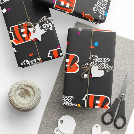 Discover football Cincinnati Bengals Happy Birthday Wrapping Paper, Gift Wrap Roll, Football