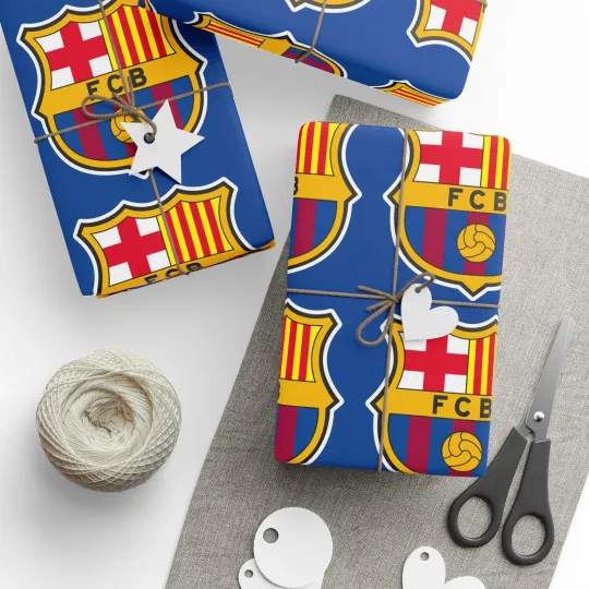 Discover Barcelona Soccer Gift Wrap, Football Wrapping Paper, Sports Theme