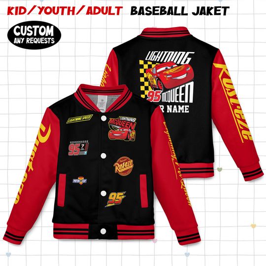 Discover Custom Disney Cars Lightning McQueen Gift Kids Youth Baseball Varsity Jacket, Cars Adult Baseball Jacket, Disneyland Family Trip