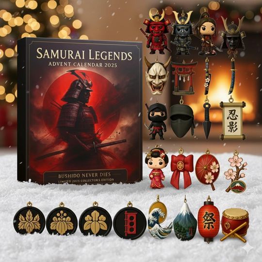 Discover Samurai Legends Advent Calendar 2025  24 Mini Warrior Figurine and Emblem Ornaments Set, Japanese-Inspired Christmas Countdown Gift