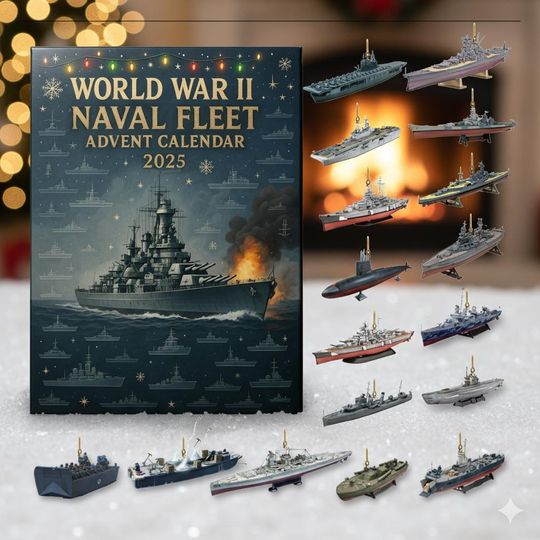 Discover World War II Naval Fleet Christmas Ornament Set Flat 2D Acrylic Tree Hanging Decor Gift for Him Historic Ship Collection