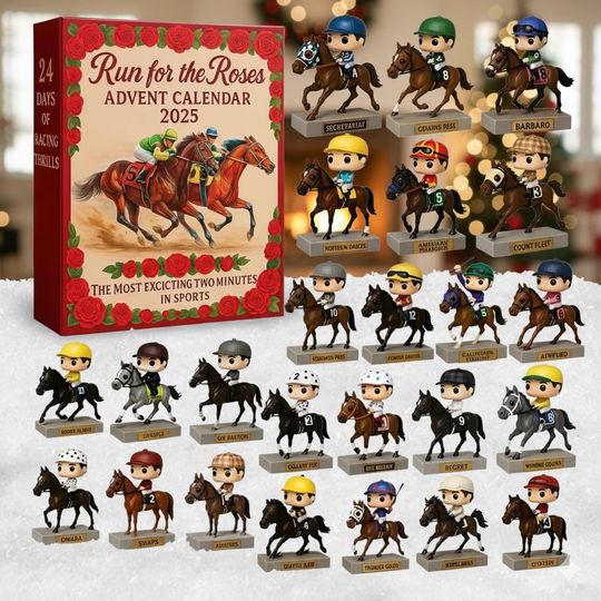 Discover 2025Derby Advent Calendar, Flat 2D Acrylic Horse Racing Ornament Set, Tree Hanging Decor Gift for Equestrian Enthusiasts