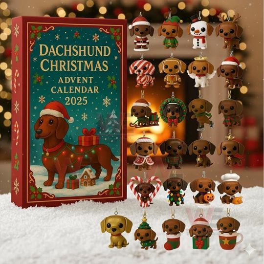Discover 2025 Dachshund Christmas Advent Calendar, Flat 2D Acrylic Dog Ornament Set with Festive Sausage Dogs, Tree Hanging Decor Gift