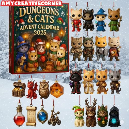Discover 2D Acrylic 2025 Dungeons & Cats Advent Calendar, 24 Days of Surprise Christmas Countdown Calendar, Acrylic Pendant xmas Tree Decor