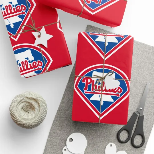Philadelphia Phillies Baseball Birthday Gift Wrapping Paper Holiday Christmas