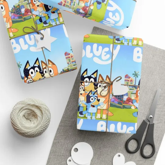 Discover BlueyDad Childrens TV Show Cartoon Birthday High Def Gift Wrapping Paper