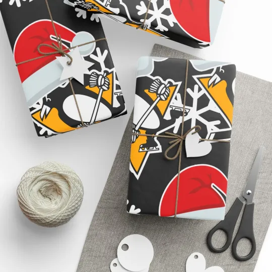 Discover Pittsburgh Penguins Hockey Christmas Wrapping Paper Holiday Gift