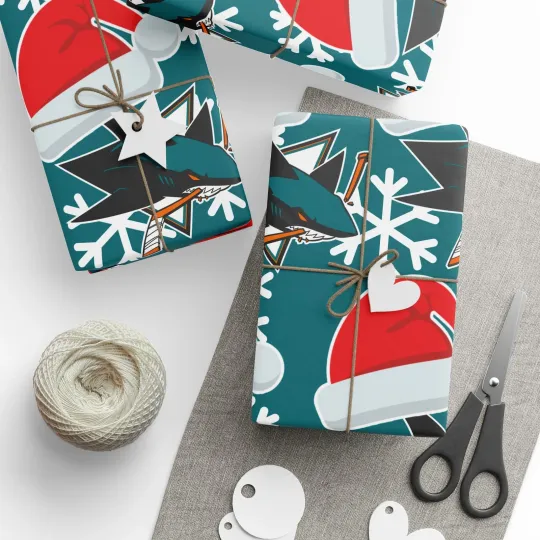 San Jose Sharks Hockey Christmas Wrapping Paper Holiday Gift