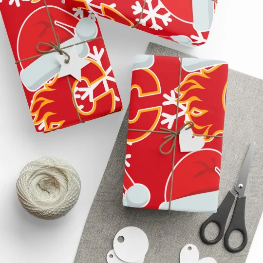 Calgary Flames Hockey Christmas Wrapping Paper Holiday Gift