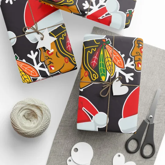 Discover Chicago Blackhawks Hockey Christmas Wrapping Paper Holiday Gift