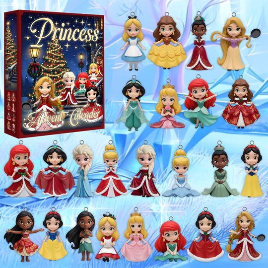 Discover Disney Princess Advent Calendar Gift, Christmas Countdown Box With Mini Princess 2D Acrylic, Holiday Gift For Kids And Disney Fans