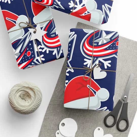 Discover Columbus Blue Jackets Hockey Christmas Wrapping Paper Holiday Gift