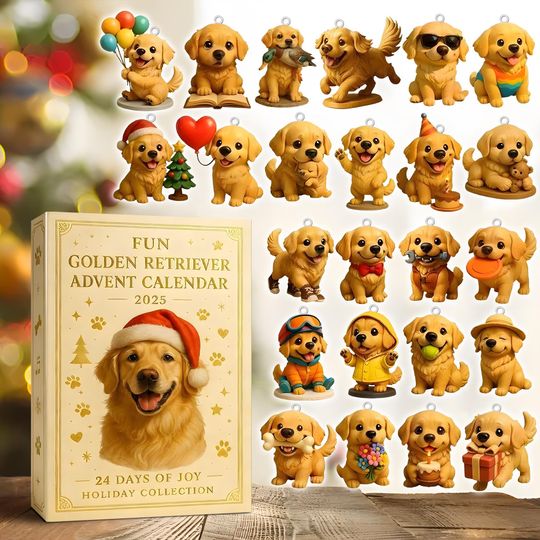 Discover Golden Retriever Advent Calendar 2D Acrylic Gift, 24 Pcs Golden Retriever Figures, Christmas Countdown Calendar, Unique Holiday Gift