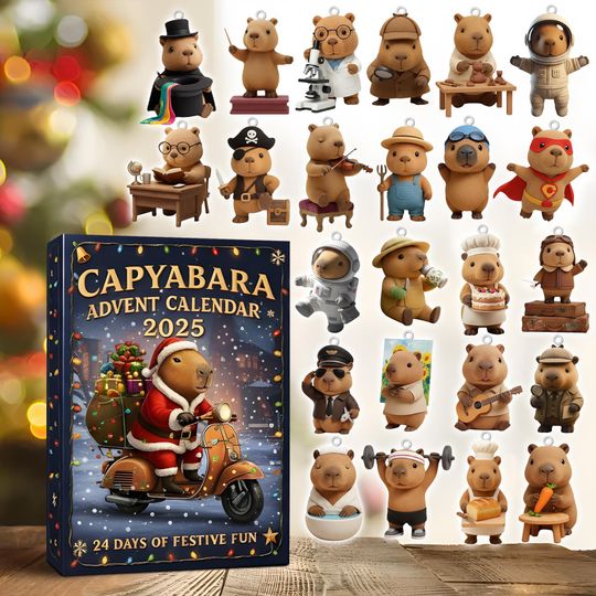 Discover Capybara Advent Calendar 2025 2D Acrylic Gift, 24 Pcs Cute Capybara Figures, Christmas Countdown Calendar, Unique Holiday Gift, Xmas Decor