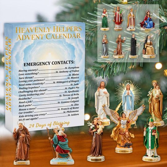 Discover Religious Advent Calendar, Saints & Angel Ornaments, Heavenly Helper Figurines, Catholic Gift, Christian Christmas Countdown, Holy Decor