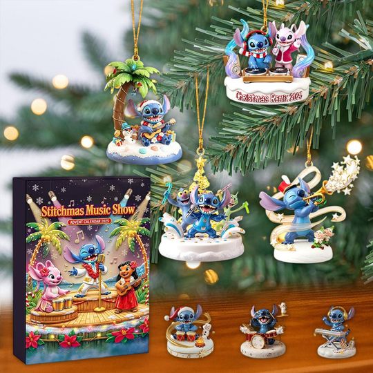 Discover Blue Alien & Pink Friend Advent Calendar, Tropical Christmas Ornaments, Music Show Decor, Holiday Countdown, Cute Monster Fan Gift