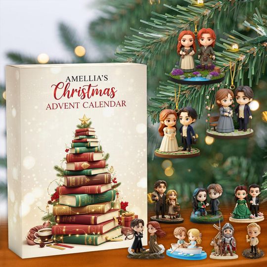Discover Literary Couple Advent Calendar, Classic Book Ornaments, Romantic Christmas Countdown, Jane Austen Fan Gift, Historical Romance Decor
