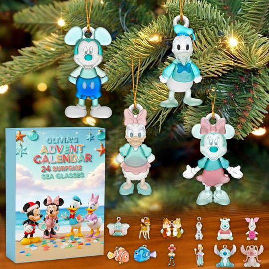 Discover Sea Glass Look Advent Calendar, Beach Holiday Ornaments, Cartoon Character Set, Ocean Theme Christmas Countdown, Cute Figurine Gift