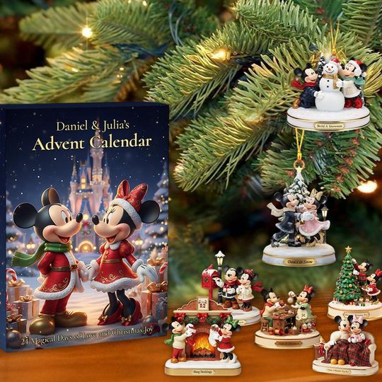 Discover Mouse Couple Advent Calendar, Christmas Ornaments Set, Red & Black Cartoon Decor, Holiday Countdown, Cute Lovers Gift, Magic Christmas