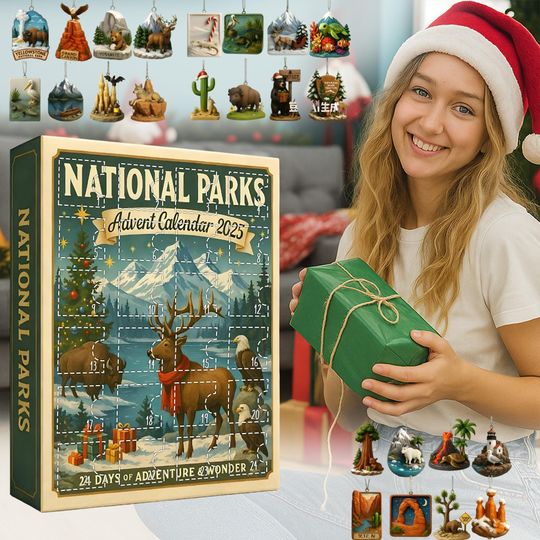 Discover National Parks Advent Calendar 2025, 24 Days of Adventure Ornaments, Christmas Countdown Gift, Xmas Tree Decorations