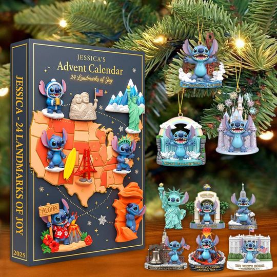 Discover Blue Alien Adventure Ornaments, USA Landmarks Decor, Cute Xmas Travel Gift, Novelty Tree Decoration, Advent Calendar
