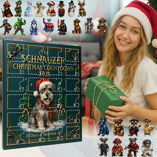 Discover Schnauzer Christmas Countdown 2025, 24 Days Figures, Bearded Dog Lover Gift, Unique Puppy Holiday Collection