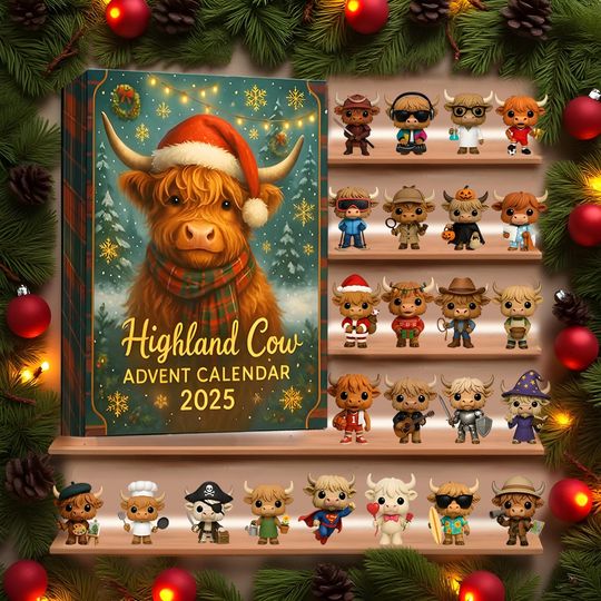 Discover Highland Cow Advent Calendar, 24 Days Figures Set, Funny Cow Lover Gift, Christmas Countdown, Holiday Decor