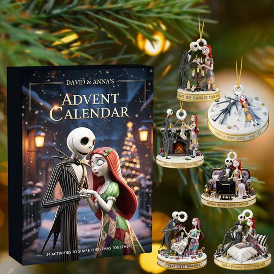 Nightmare Before Christmas Advent Calendar, Jack And Sally 2D Flat Advent Calendar, Horror Acrylic Ornaments, 24-Day Countdown Gift Box