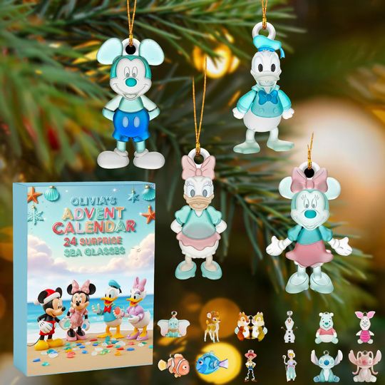 Discover Disney Christmas Advent Calendar, 2D Flat Advent Calendar, Disney Acrylic Ornaments, 24-Day Countdown Gift Box, Blind Box