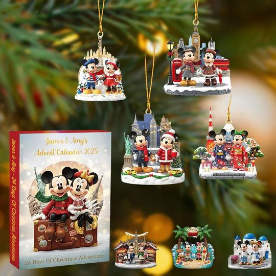 Discover Disney Christmas Advent Calendar, Mickey And Minnie 2D Flat Advent Calendar, Acrylic Ornaments, 24-Day Countdown Gift Box
