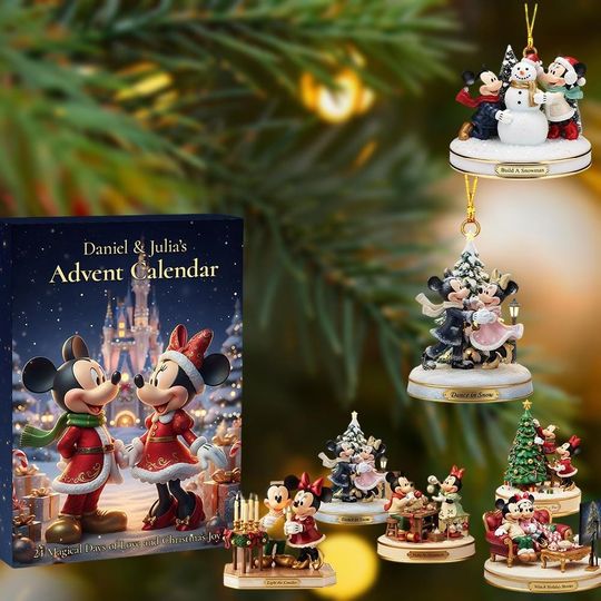 Discover Mickey & Minnie Christmas Advent Calendar, Disney 2D Advent Calendar, Acrylic Ornaments, 24-Day Countdown Gift Box, Disney Blind Box