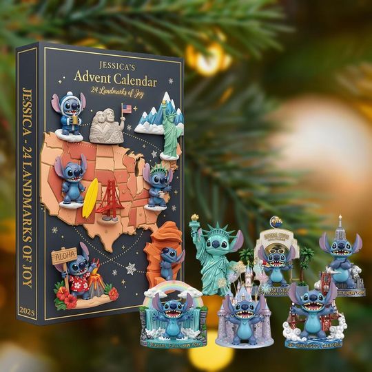 Discover Stitch Christmas Advent Calendar, Landmark 2D Advent Calendar, Christmas Acrylic Ornaments, Stitch 24-Day Countdown Gift Box, Blind Box