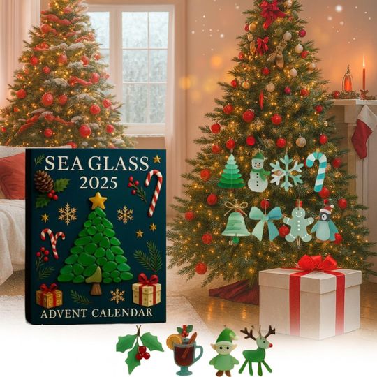 Discover 2D Sea Glass Christmas Advent Calendar 2025, Ocean Themed Holiday Countdown Box, Coastal Ornament Gift Set, Decor Christmas, 2D Ornaments