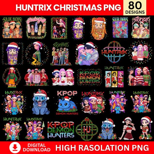 Discover Huntrix Merry Christmas PNG, Kpop Demon Hunters Xmas Bundle, Cute Derpy Tiger Art PNG, Saja Girls Christmas PNG, Instant Digital Download