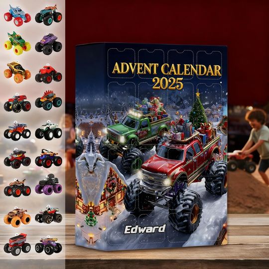 Discover Personalized Monster Truck Advent Calendar 2025, 24 Days Ornaments, Truck Lover Christmas Gift, Xmas Countdown