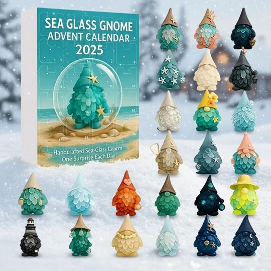 Discover Advent Calendar Christmas Ornament 2025 Sea Glass Gnome Acrylic Decor Set Coastal Ocean Theme Figurines Holiday Gift for Home
