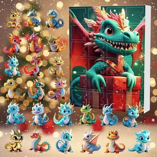 Discover Dragon Advent Calendar 2025, Fantasy Christmas Countdown Box, Mini Dragon Figurine Set, DnD Lover Gift, Mythical Creature Collectible