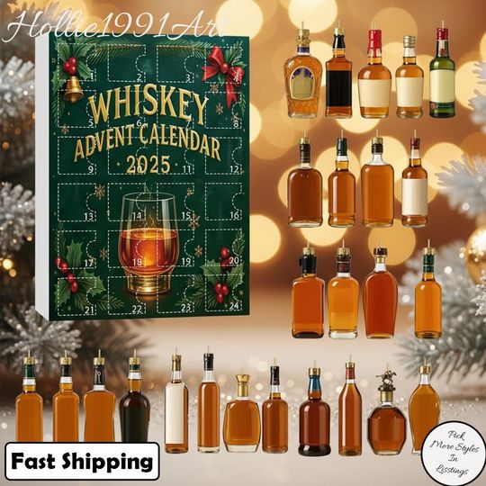Discover Whiskey Advent Calendar 2025, 24-Day Christmas Countdown Box for Whiskey Lovers, Unique Adult Gift, Holiday Bar Decor, Liquor Tasting Set