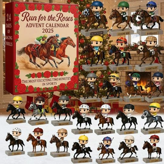 Discover Run for the Roses Advent Calendar 2025, 24 Days of Racing Thrills, Horse Lover Christmas Countdown Gift, 2D Christmas Ornament Countdown