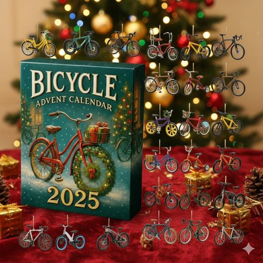 Discover Bicycle Advent Calendar, 24-Day Christmas Countdown, 2D Acrylic Holiday Gift for Cyclists and Outdoor Lovers, Christmas Ornament Countdown