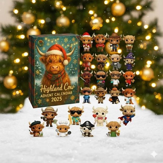 Discover Highland Cow Advent Calendar 2025, 2Farm Animal Figurine Set, Christmas Countdown Gift for Cow Lovers, Vintage Christmas Ornament Countdown