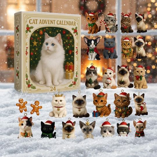 Discover Advent Calendar Christmas Ornament 2025 Cat Acrylic Decor Set Cute Kitten Figurine Collection Holiday Gift for Pet Lovers and Families