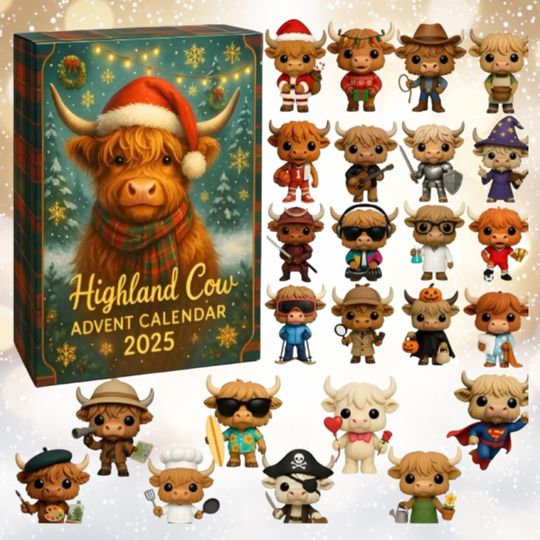 Discover Highland Cow 2D Acrylic Advent Calendar Christmas 2025 Gift, Christmas Blind Box, Surprise Highland cow Box, Xmas gift, 24 Christmas