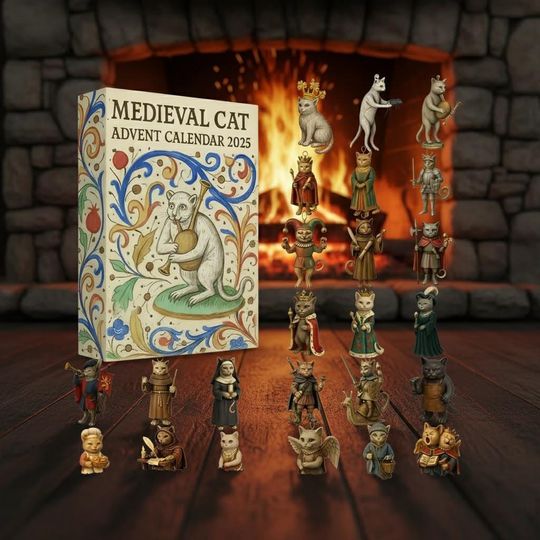 Discover Advent Calendar Christmas Ornament Medieval Cat Design, Unique Gift for Cat Lovers and Collectors, Flat 2D Acrylic Tree Hanging Decor