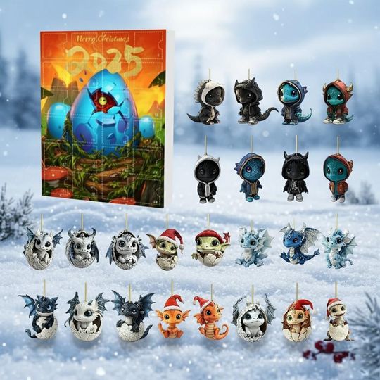 Discover Baby Dragon Hatchling Advent Calendar, 24 Fantasy Acrylic Christmas Ornaments, Vintage Christmas Ornament Countdown, Christmas Countdown