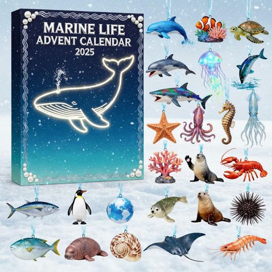 Discover Sea Glass Advent Calendar 2025, 24 Day Sea Animals Figurines, Sea Glass Advent Calendar, Vintage Christmas Ornament Countdown