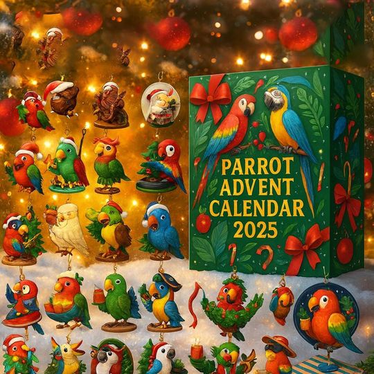 Discover NEWEST Parrot 2D Flat Advent Calendar, Parrot Christmas Advent Calendar, 24 Christmas Figurines, Parrot Ornament, Christmas Advent Calendar